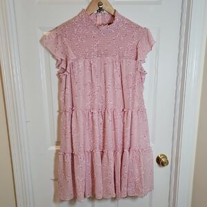 Smocked Yoke Pink Floral Tiered Casual Dress